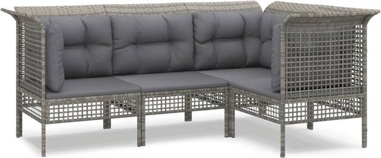 vidaXL 4-delige Loungeset met kussens poly rattan grijs