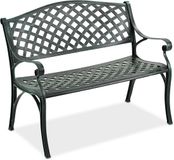 Merkloos Relaxdays Tuinbank - 2 zits - 102 cm - Gegoten Aluminium - Zwart/Donkergroen
