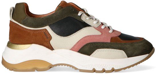 Manfield - Dames - Groene suède sneakers met multicolour details - Maat 39