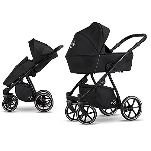 Lux4Kids Kinderwagen 3-in-1 2-in-1 Isofix slechts 12,8 kg lichtgewicht constructie tot 22 kg bruikbaar kunstleer PaxEco by Black E01 2-in-1 zonder babyzitje