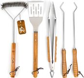 Sans marque Accessoires de barbecue, acier inoxydable, ustensiles de barbecue de haute qualité, avec étui de rangement portable, ensemble d'outils de barbecue parfait pour hommes, avec thermomètre à viande, cadeau