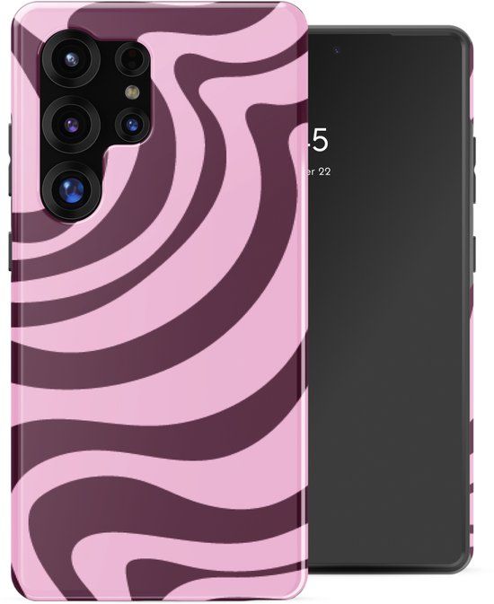 Selencia Hoesje - Geschikt voor Samsung Galaxy S25 Ultra - Backcover met Magnetische Ring - Wavy Swirl Pink Plum