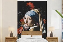 Nr1Wallpaper Behang - Fotobehang Meisje met de parel - Johannes Vermeer - Bloemen - Rood - Breedte 180 cm x hoogte 280 cm