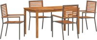vidaXL - Eettafel Set - 5-delig - Grijs - Massief Acacia Hout