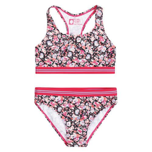 Tumble 'n Dry polyester gebloemde bikini donkerblauw/roze