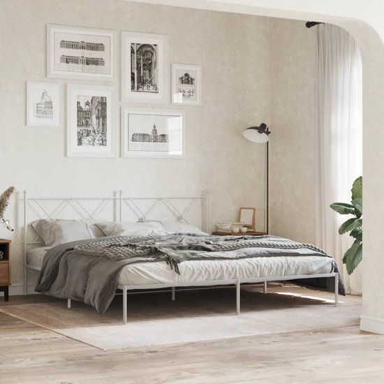vidaXL Bedframe met hoofdbord Metaal Wit 180x200 cm
