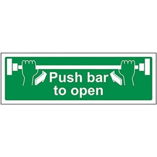 VSafety Push Bar To Open Door Sign - 300mm x 100mm - Rigid Plastic