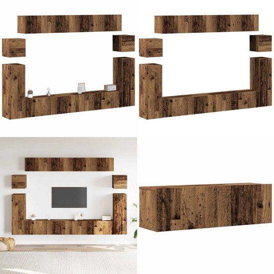 vidaXL 8-delig Tv-meubelset wandmontage bewerkt hout oud houtkleurig
