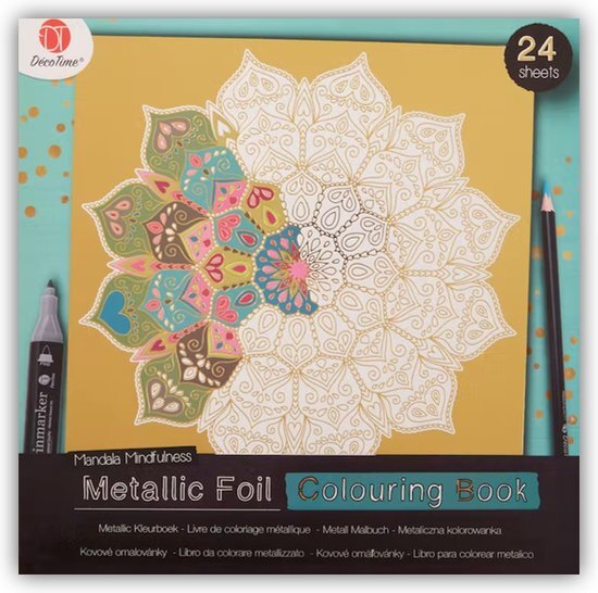 Decotime Kleurboek voor volwassen - - Gouden metallic kleurboek - Metallic Foil Colouring Book - Goud - Kleuren - Tekenen - Mandala Mindfulness - 24 sheets.