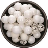 Bellatio Decorations Shoppartners Bv 37x stuks kunststof/plastic kerstballen wit 6 cm glans/mat/glitter mix - Onbreekbaar - Kerstboomversiering/kerstversiering