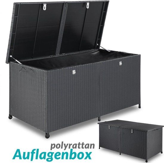 Casaria Tuinbox - Polyrattan XXL Zitbank 150cm 625L UV bestendig – Zwart