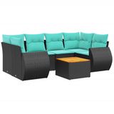 vidaXL 7-delige loungeset voor buiten met kussens, zwart kunststofvlecht