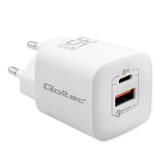 Qoltec 50763 35W GaN Ultra USB-C PD & USB-A chargeur mural - Blanc