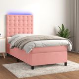 vidaXL Boxspringbed met matras en LED-verlichting, roze, 90x190 cm, fluweel