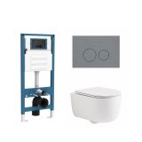 QeramiQ Dely Swirl Toiletset - inbouwreservoir Qeramiq Flush - slim zitting - kunststof licht grijze bedieningsplaat - ronde knoppen - mat wit
