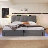 STILVORA Gestoffeerd Bed 180x200 cm – Met Usb En Type C Oplaadfunctie – Hydraulische Opbergruimte En Lades – Zonder Matras – Grijs