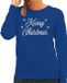 Bellatio Decorations Shoppartners Bv Kersttrui voor dames - blauw - Merry Christmas - in zilveren glitter letters - kerstdiner kleding - lange mouwen XL