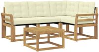 vidaXL Hoek loungeset 5-delig Wit en crèmekleurig Acaciahout Inclusief tafel