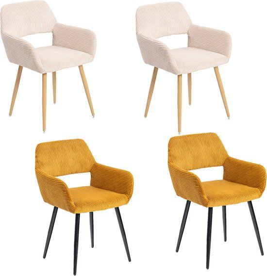 MEUBLE COSY Meubles Cosy Set van 4 eetkamerstoelen - Corduroy zitting - Beige & Geel