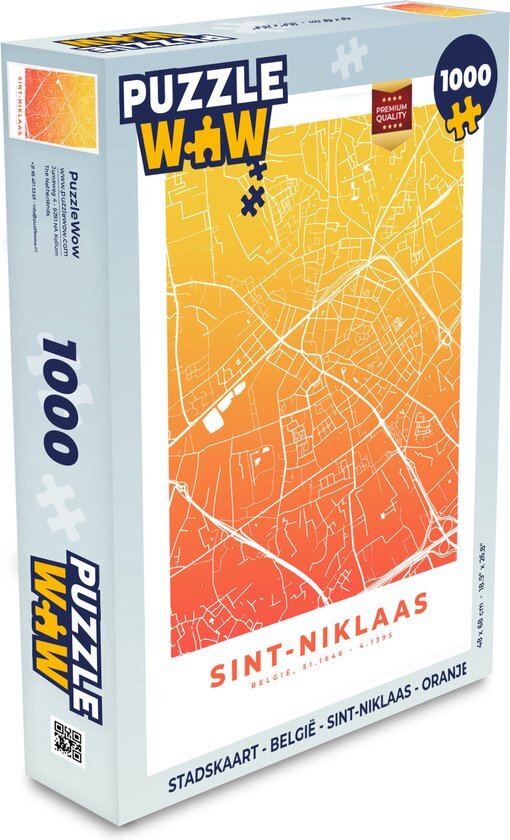 MuchoWow Puzzel Stadskaart - België - Sint-Niklaas - Oranje - Legpuzzel - Puzzel 1000 stukjes volwassenen - Plattegrond