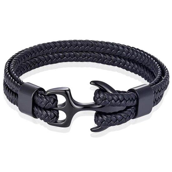 TJ Tom Jaxon Tom Jaxon Heren armband Anker gevlochten Leer Zwart - 20cm
