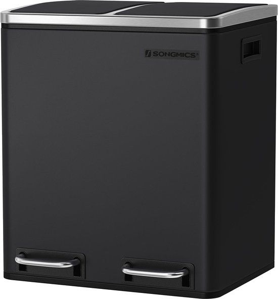 SONGMICS Afvalbak van 30 liter met 2 Binnenemmers voor Keukenafval Pedaalemmer van Roestvrij Staal 2x 15 L LTB30H
