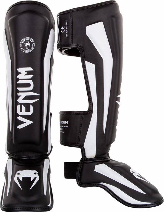 Venum Elite Kickboks Scheenbeschermers - Zwart/Wit - Maat M