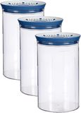 3x stuks pot de stockage/pot de conservation transparent/bleu avec couvercle L12xl12xH18 cm - 1200 ml - Pot de stockage en plastique