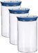 Stefanplast 3x stuks voorraadpot/bewaarpot transparant/blauw met deksel L12xB12xH18 cm - 1200 ml - Kunststof voorraadpotten