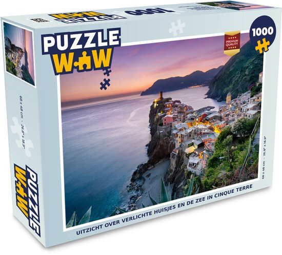 MuchoWow Puzzel Uitzicht over verlichte huisjes en de zee in Cinque Terre - Legpuzzel - Puzzel 1000 stukjes volwassenen