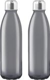 Merkloos / Sans marque Makito Western Europe Glazen waterfles/drinkfles met RVS dop - 4x - zwart transparant - 650 ml - Sportfles - Bidon