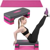 Neosport Aerobic Stepbank met antislipmat, in hoogte verstelbaar, trainingsapparaat voor kantoor en thuis, 28 x 68 x 20 cm, roze, grijs