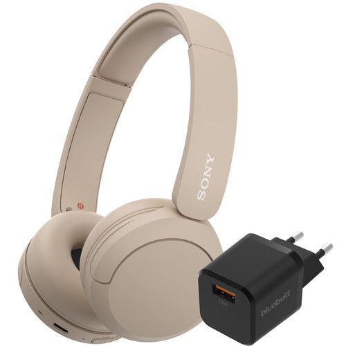 Sony WH-CH520 - Crème + BlueBuilt Quick Charge Oplader - Zwart