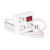 Witte stekkerdoos, 3 stopcontacten met schakelaar, kabel 3 m, 3680 W, 16 A, 250 V, EU-stekker