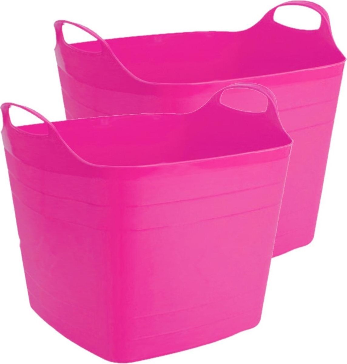 Forte Plastics 2x stuks flexibele kuip emmer/wasmand vierkant fuchsia roze 40 liter - Opbergmanden