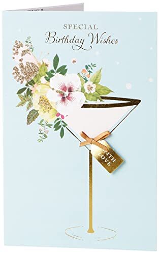 UK Greetings UK Greetings Verjaardagskaart voor haar - Verjaardagskaarten Vrouw - Vriend Verjaardagskaart - Elegant Bloemen Cocktail Ontwerp