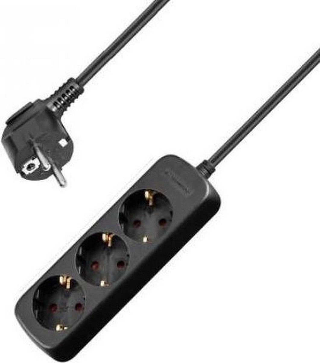 Allteq - Stekkerdoos - 3-voudig - Zwart - 15 meter
