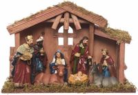 Decoris Kerststal - 8 figuren - Polystone - Multi - 10 x 30 x 21 cm