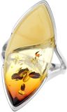 Cavill - Elegante Zilveren Ring 925 Sterling met 4,05 ct Natuurlijke Baltische Barnsteen en Mistige Barnsteen - Cabochon Design