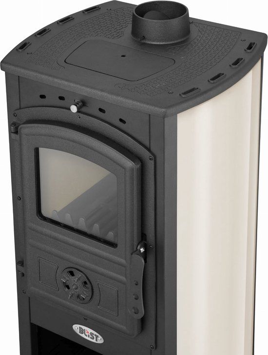 Houtkachel - staal - vrijstaand - 10KW - Zwart/Beige