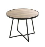 HAKU Bijzettafel rond eiken zwart MDF metaal ronde salontafel - Maat: H 48 cm x Ø 60 cm, Stijl: Modern