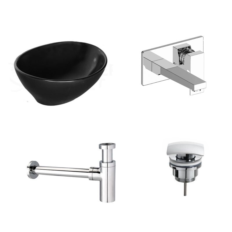 Badkamerplanet Keramische waskomset Nero Mat Zwart Chroom Inbouwkraan Vierkant 40,5x33x14 cm