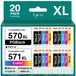 Canon Cartouches d'encre, compatible avec Canon 571, 20 pièces, format XL