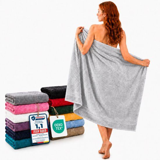 Komfortec Set van 2 Handdoeken 80x200 cm - 100% Katoen - XXL Saunahanddoeken - Badlaken - Strandlaken - Badhanddoek - Douchelaken - Zacht - Hoge Absorptie - Sneldrogend - Zilvergrijs