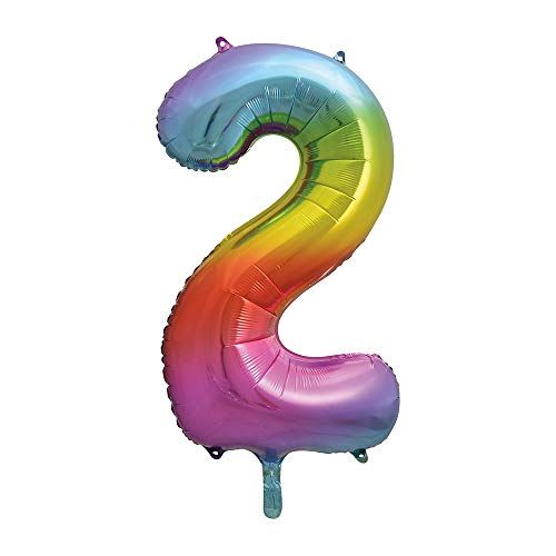 Unique Party Klassieke folieballon - 86 cm - Regenboog - Cijfer 2