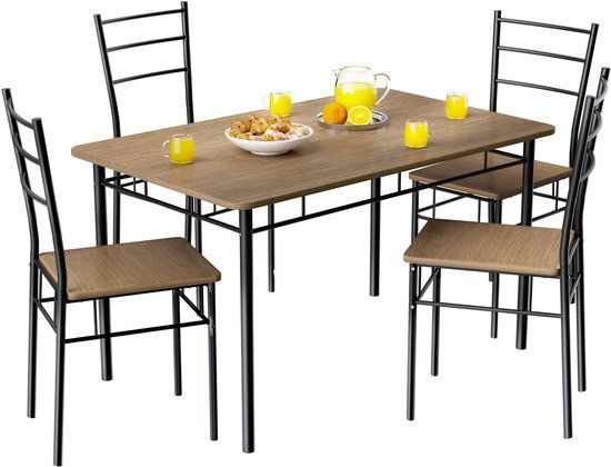 Casaria Eetkamerset Leo - Tafel 4x Stoel 5 delig 110x70x75cm - Bruin