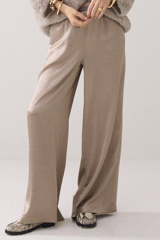 Summum 4s2550-12294 Women's Trousers Crinkle Satin - Beige - Size 40
