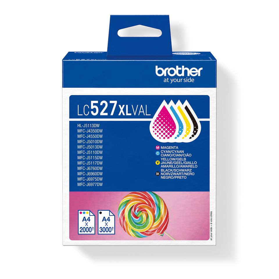 Brother LC527XLVAL Value Pack Ink Cartridge - Black, Cyan, Magenta, Yellow - 4 Pack