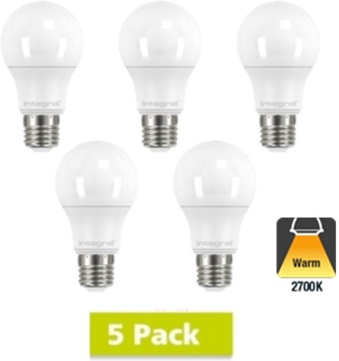 Integral 5 Pack - E27 Led Bol Lamp A60 - 5,5w - 470 Lm - 2700K Warm Wit - Dimmable