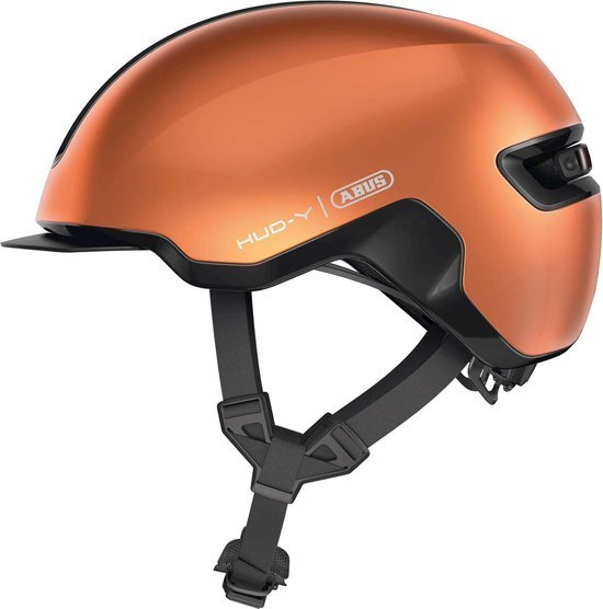 Abus Urban Helm HUD-Y - magnetisch, oplaadbaar led-achterlicht en magneetsluiting - coole fietshelm voor dagelijks gebruik - voor dames en heren - oranje, maat M